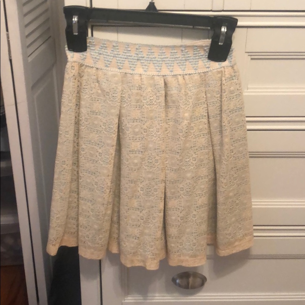Cream and Blue mini flare skirt